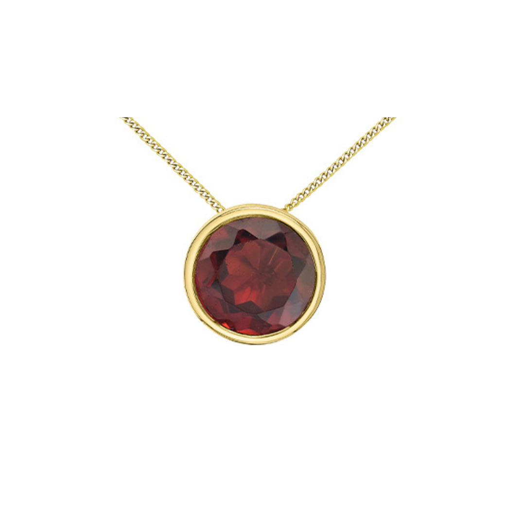 Yellow Gold Bezel Set Garnet Necklace (322755)