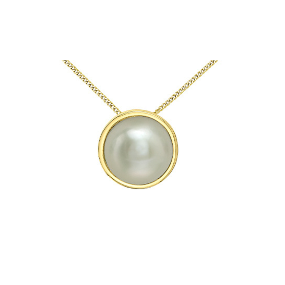 Gold Round Pearl Pendant Necklace (413156)