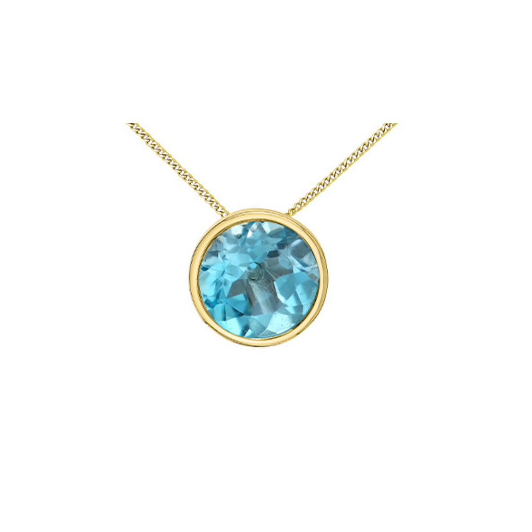 Yellow Gold Bezel Set Blue Topaz Necklace (487687)