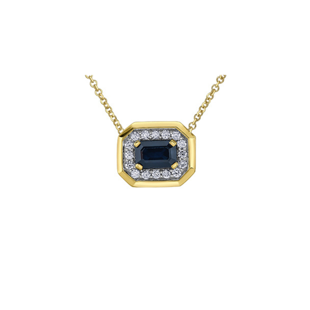 Sapphire & Diamond Halo Pendant in Yellow Gold (686413)