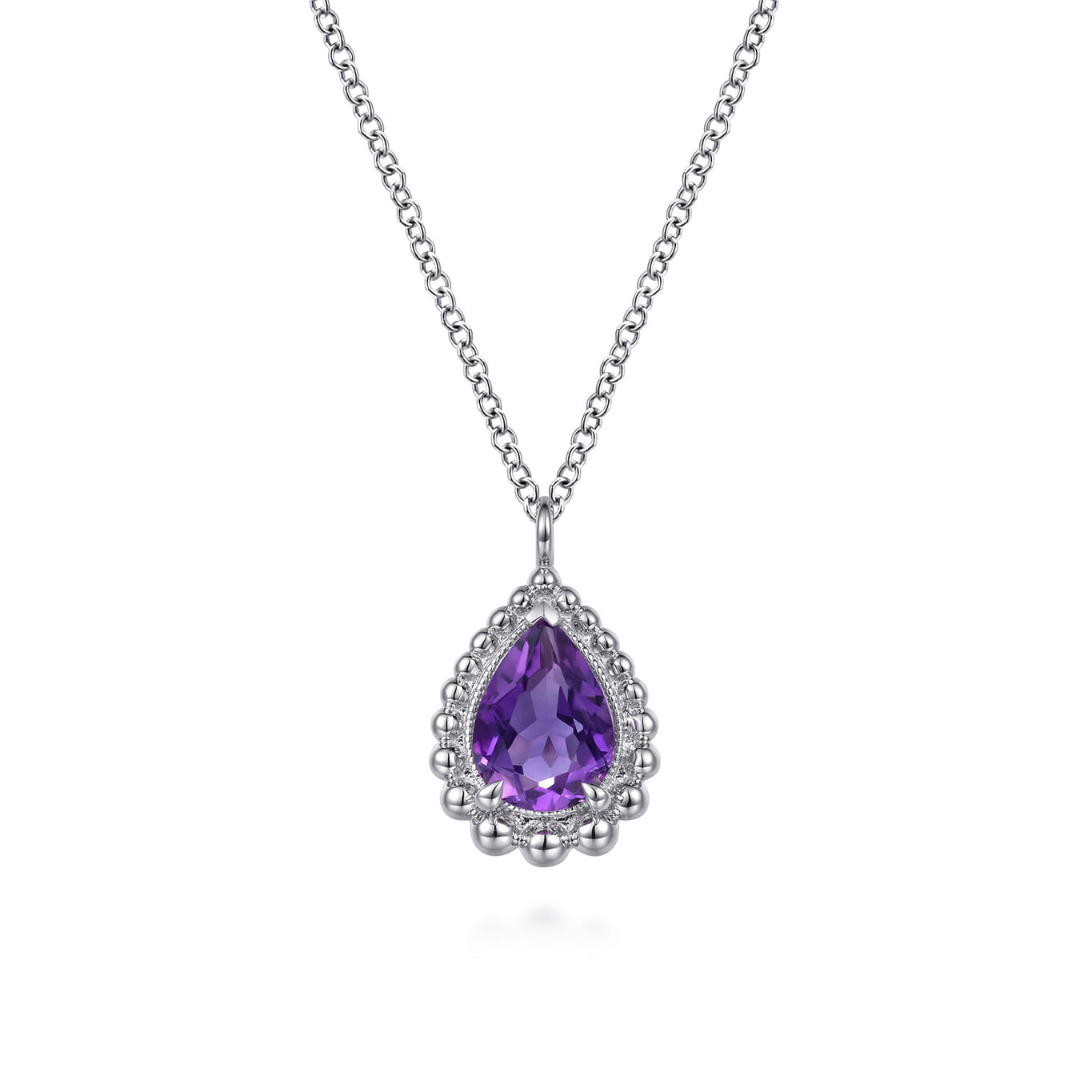 Sterling Silver Pear Amethyst Bujukan Necklace (778282)