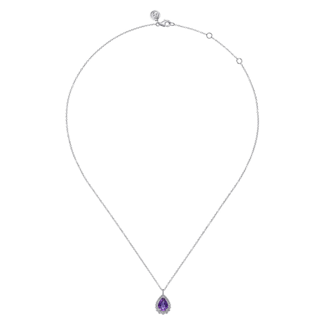 Sterling Silver Pear Amethyst Bujukan Necklace (778282)