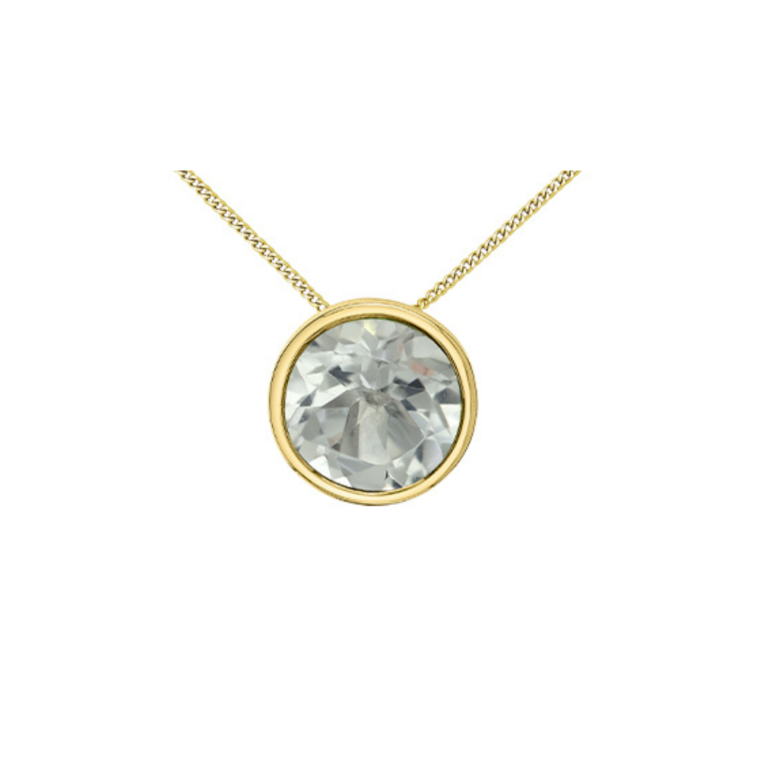 Bezel Set White Topaz Necklace in Yellow Gold (890472)