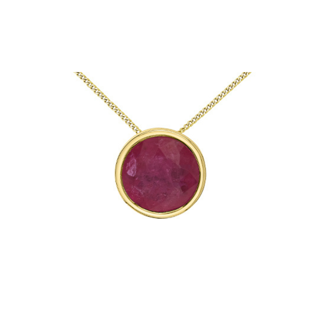 Bezel Set Ruby Necklace in Yellow Gold (906139)