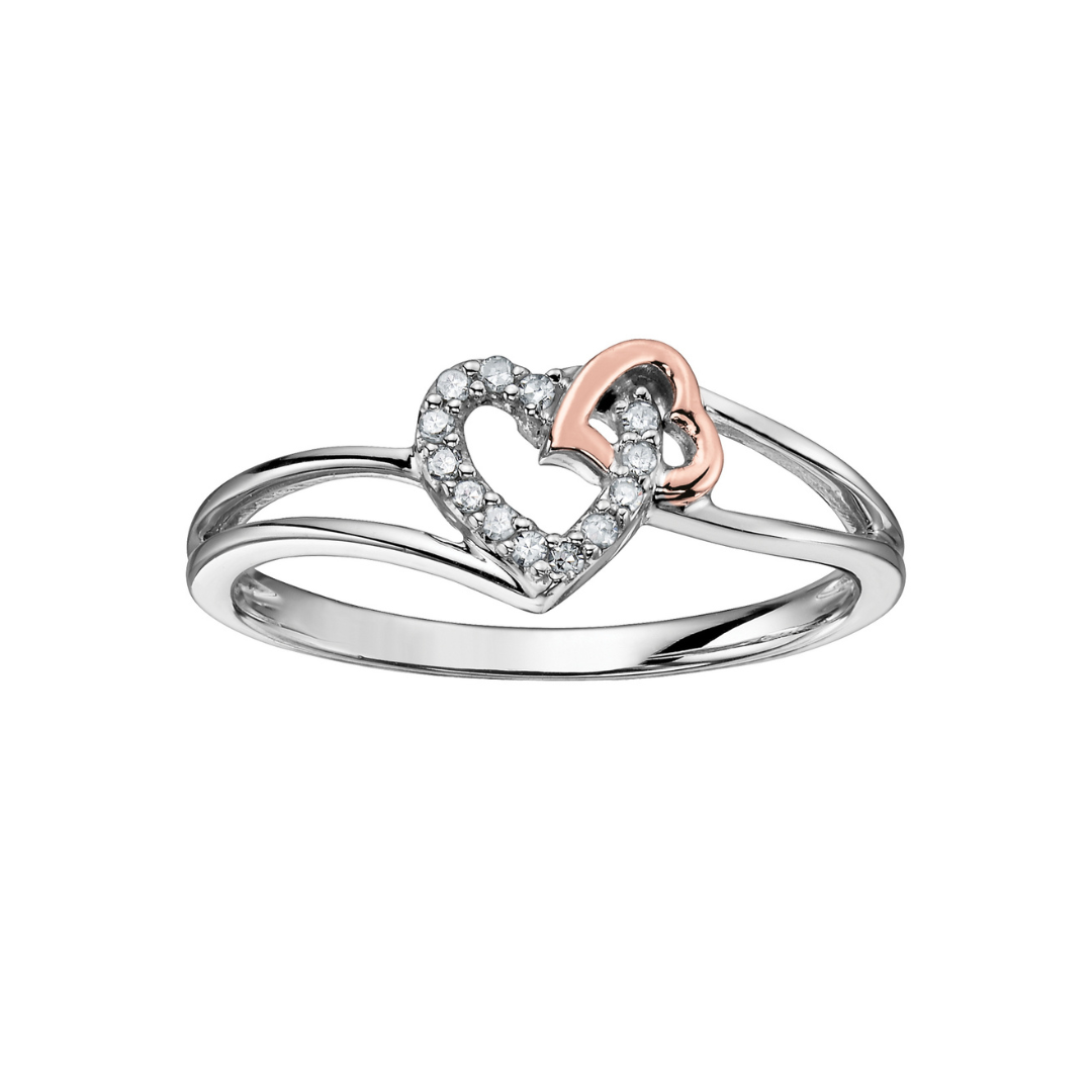 White & Rose Gold Double Heart Ring (101380)