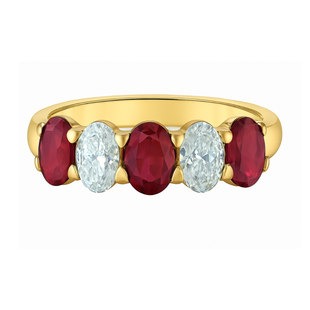 Yellow Gold Lab Grown Oval Ruby and Diamond Band (105353)