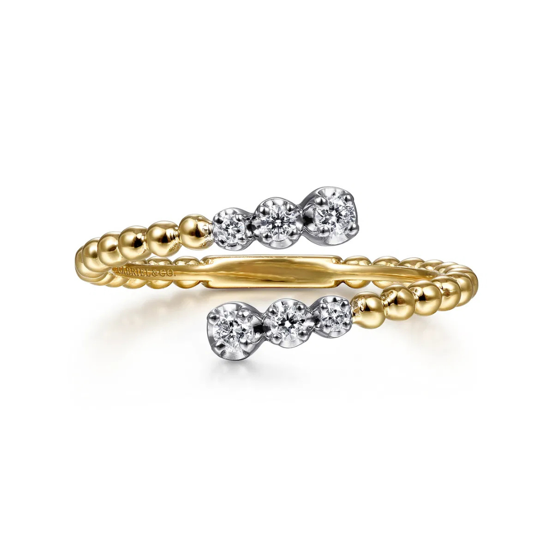 Yellow Gold Beaded Bypass Diamond Ring (137692)