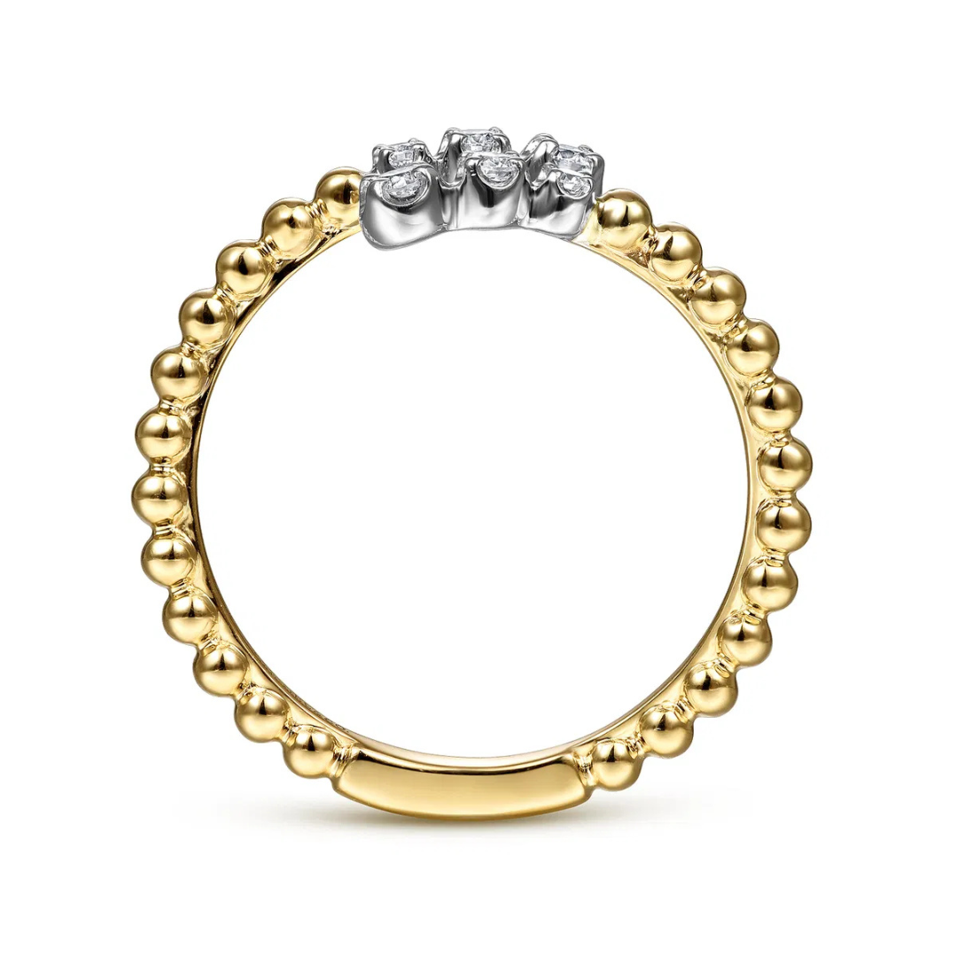 Yellow Gold Beaded Bypass Diamond Ring (137692)