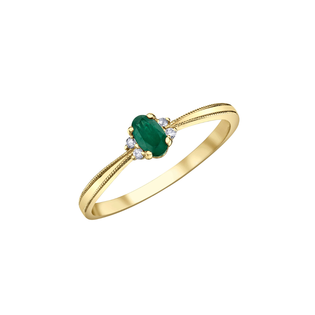 Yellow Gold Emerald and Diamond Accents Ring (206769)