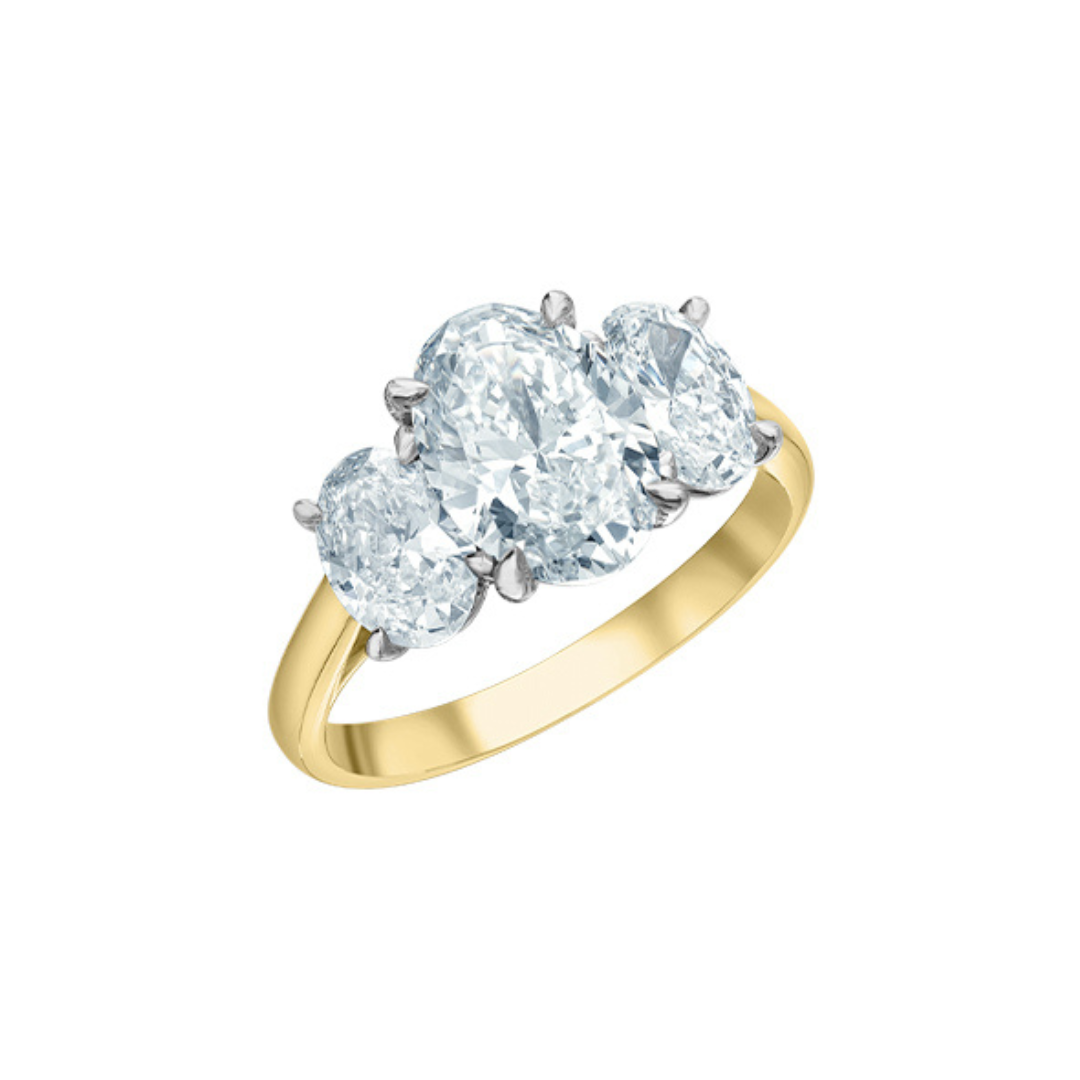 Yellow Gold Lab Grown Three-Stone Oval Diamond Engagement Ring (350048)