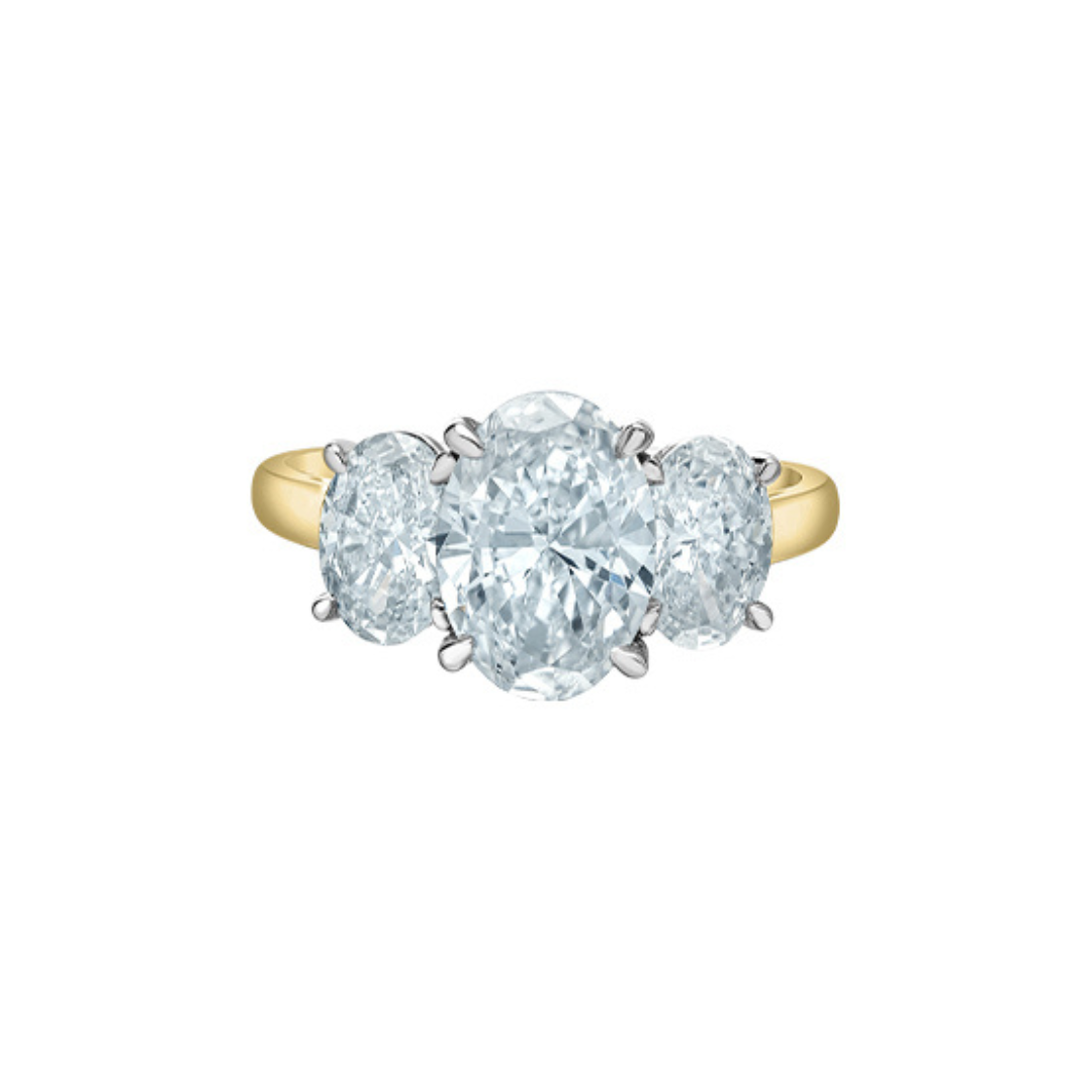Yellow Gold Lab Grown Three-Stone Oval Diamond Engagement Ring (350048)