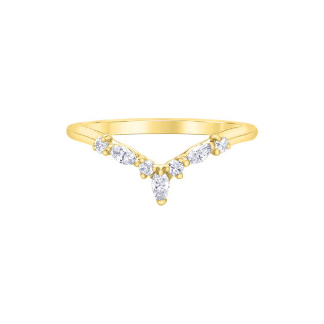 Yellow Gold Marquise & Round Diamond Chevron Ring (361543)