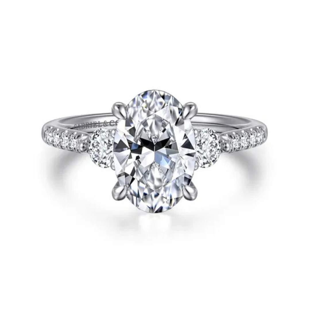 White Gold Oval Three Stone Lotus Engagement Ring (601219)