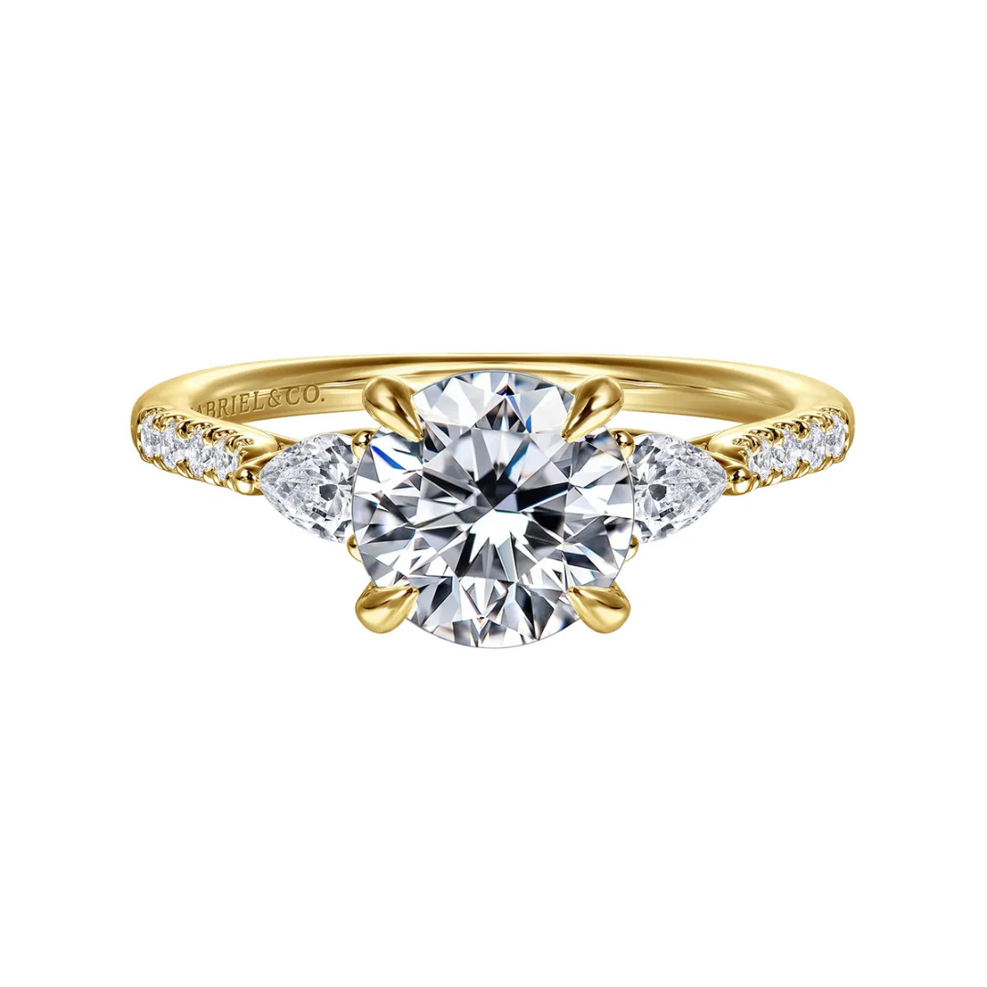 Yellow Gold Round Lotus Diamond Engagement Ring (688128)