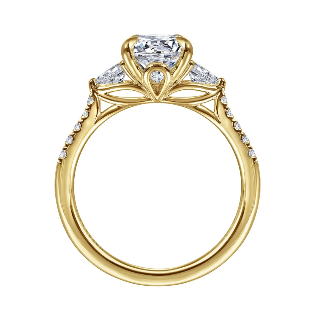 Yellow Gold Round Lotus Diamond Engagement Ring (688128)