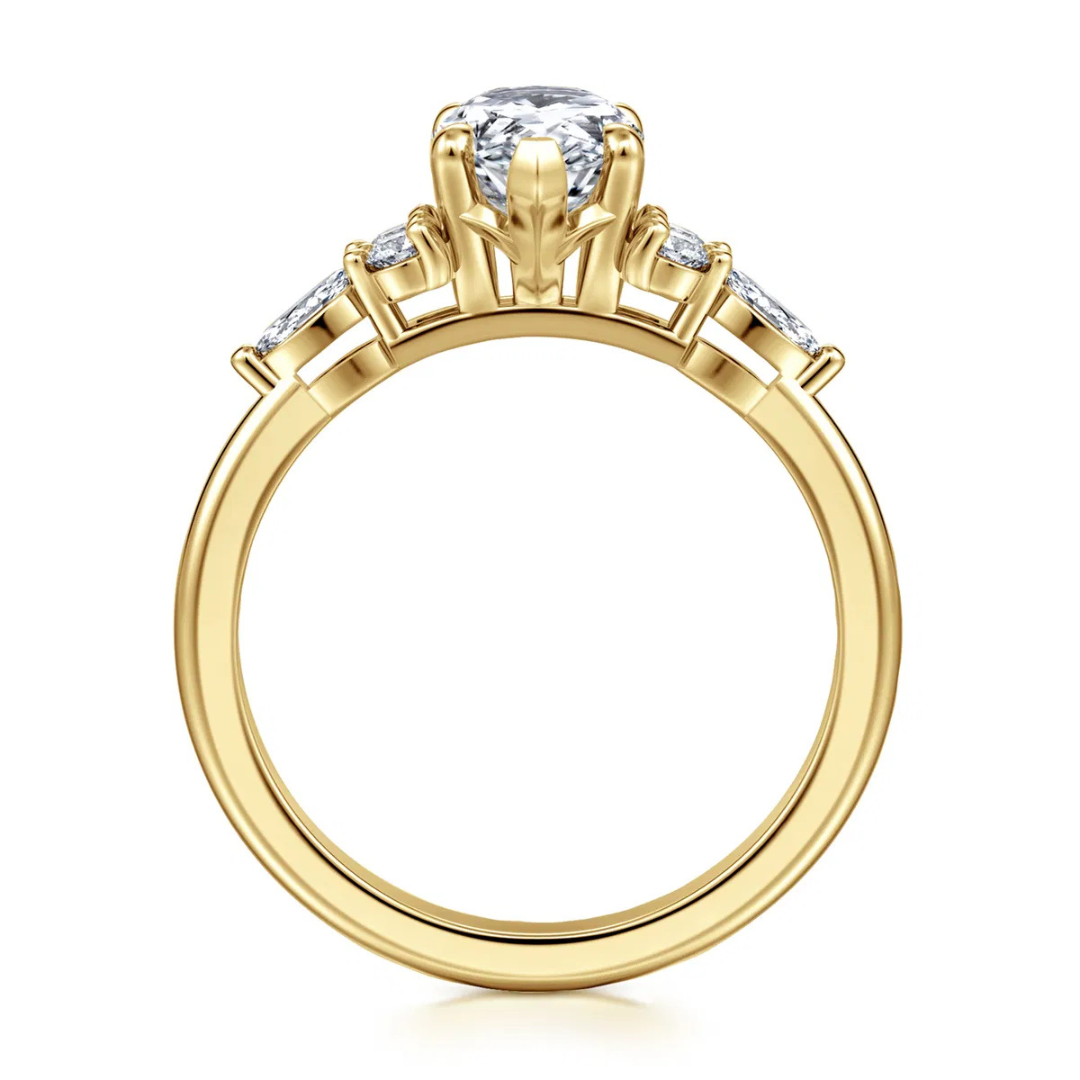 Yellow Gold Pear Shape Accented Diamond Engagement Ring (795021)