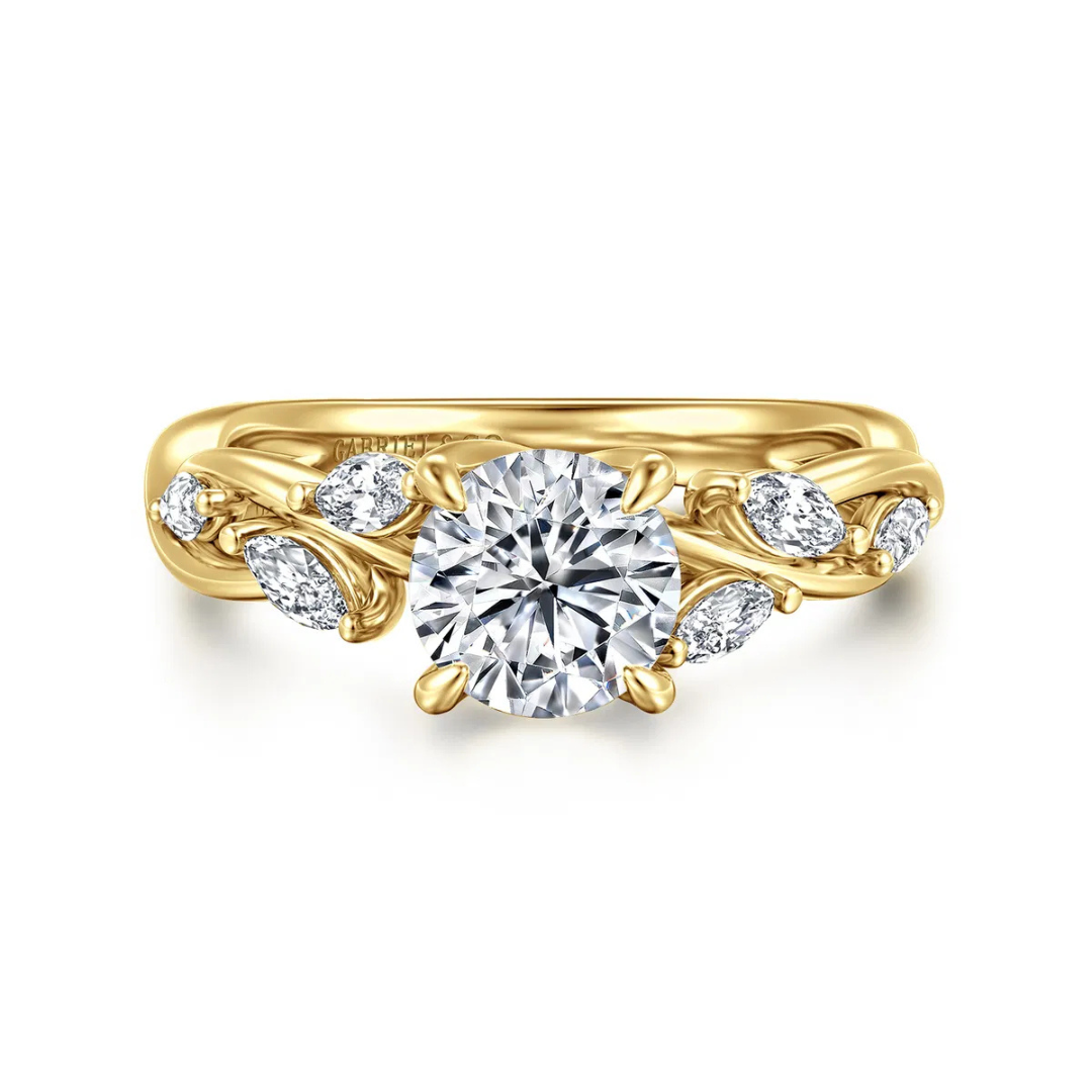 Yellow Gold Floral Round Engagement Ring (956461)