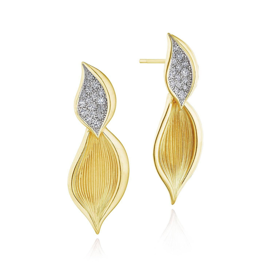 Yellow Gold Diamond Dahlia Petal Drop Earrings (111858)