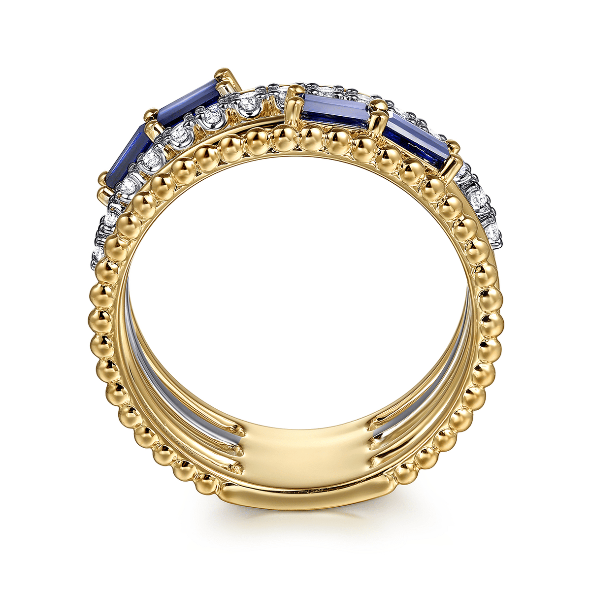 Wide Band Easy-Stack Ring White & Yellow Gold Diamond & Blue Sapphire (613389)