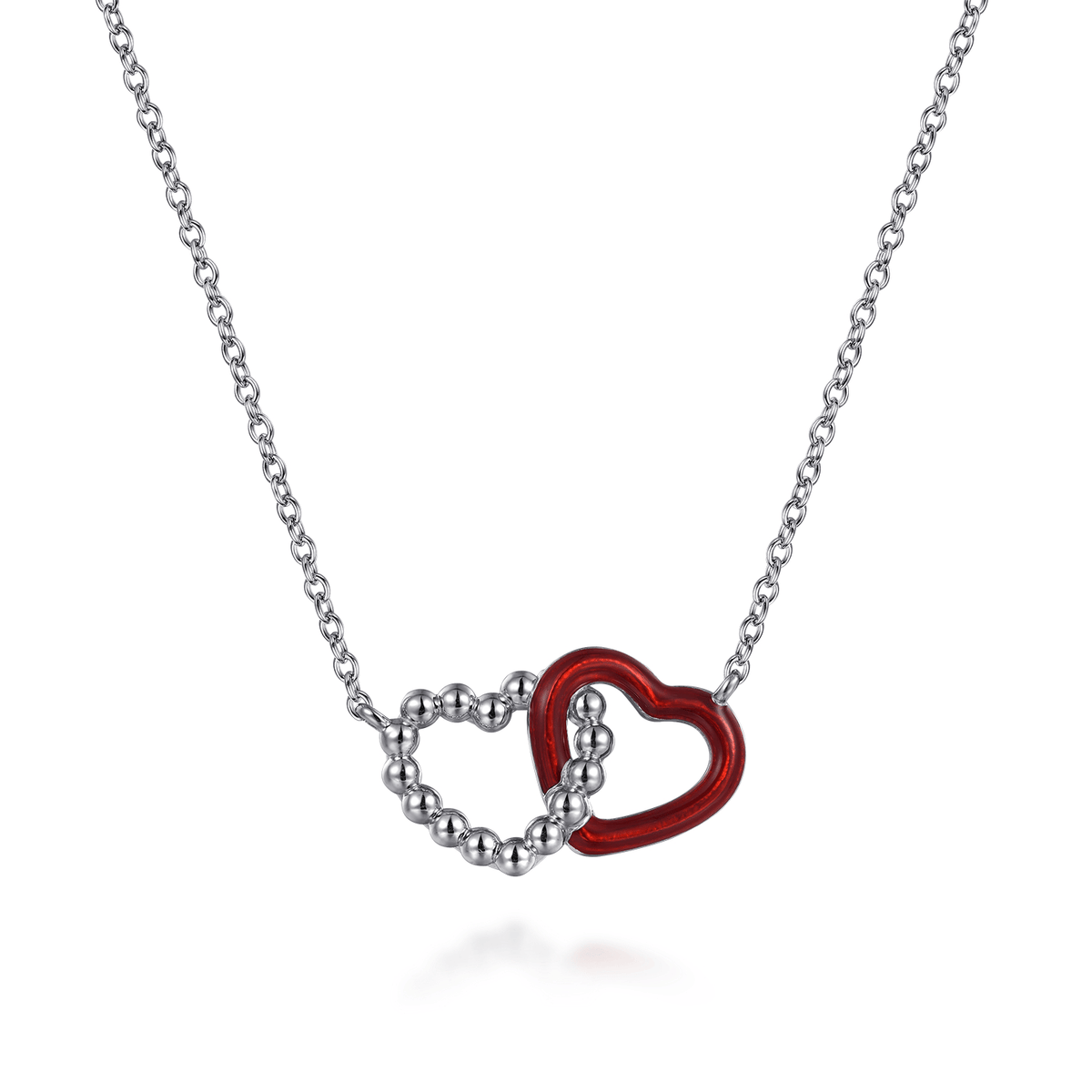 Sterling Silver Bujukan Double Heart Pendant Necklace with Chrome Red Enamel (742048)