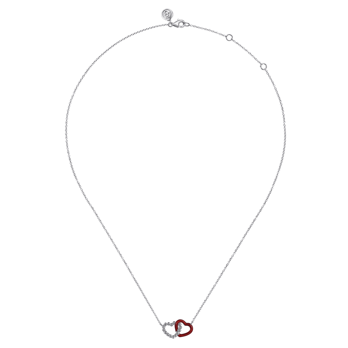 Sterling Silver Bujukan Double Heart Pendant Necklace with Chrome Red Enamel (742048)