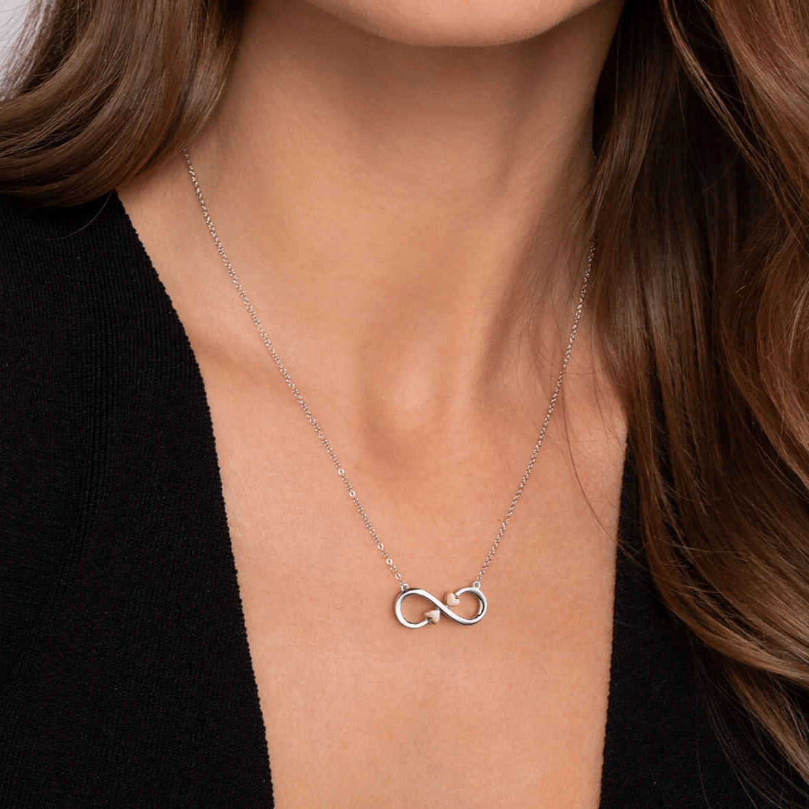 Yellow Gold and Sterling Silver Infinity Heart Pendant Necklace (175715)