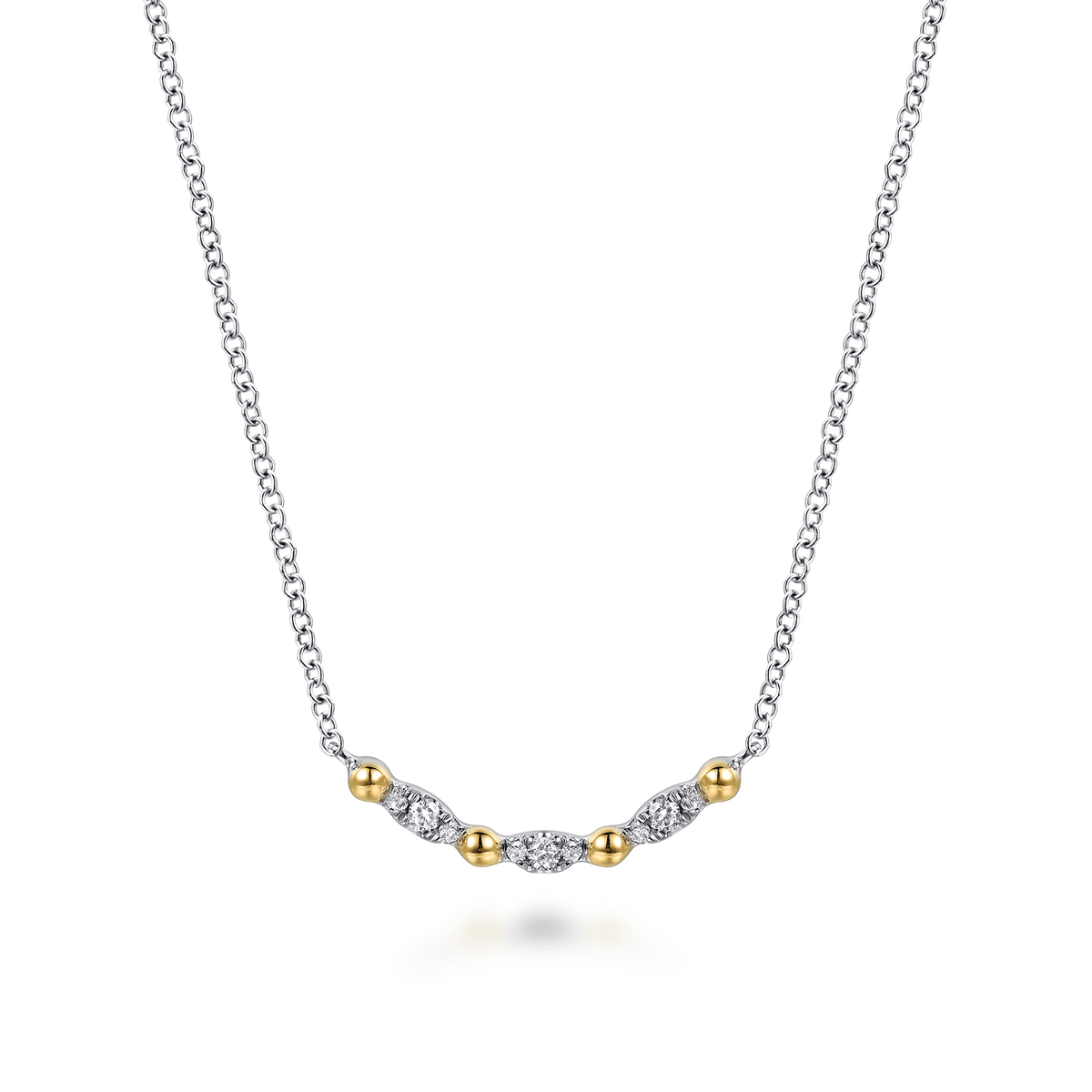 Yellow Gold and Sterling Silver Bujukan Ball White Sapphire Marquise Bar Necklace (801337)
