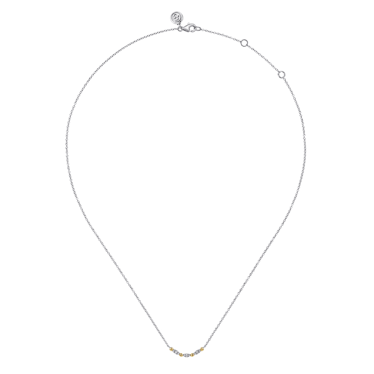Yellow Gold and Sterling Silver Bujukan Ball White Sapphire Marquise Bar Necklace (801337)
