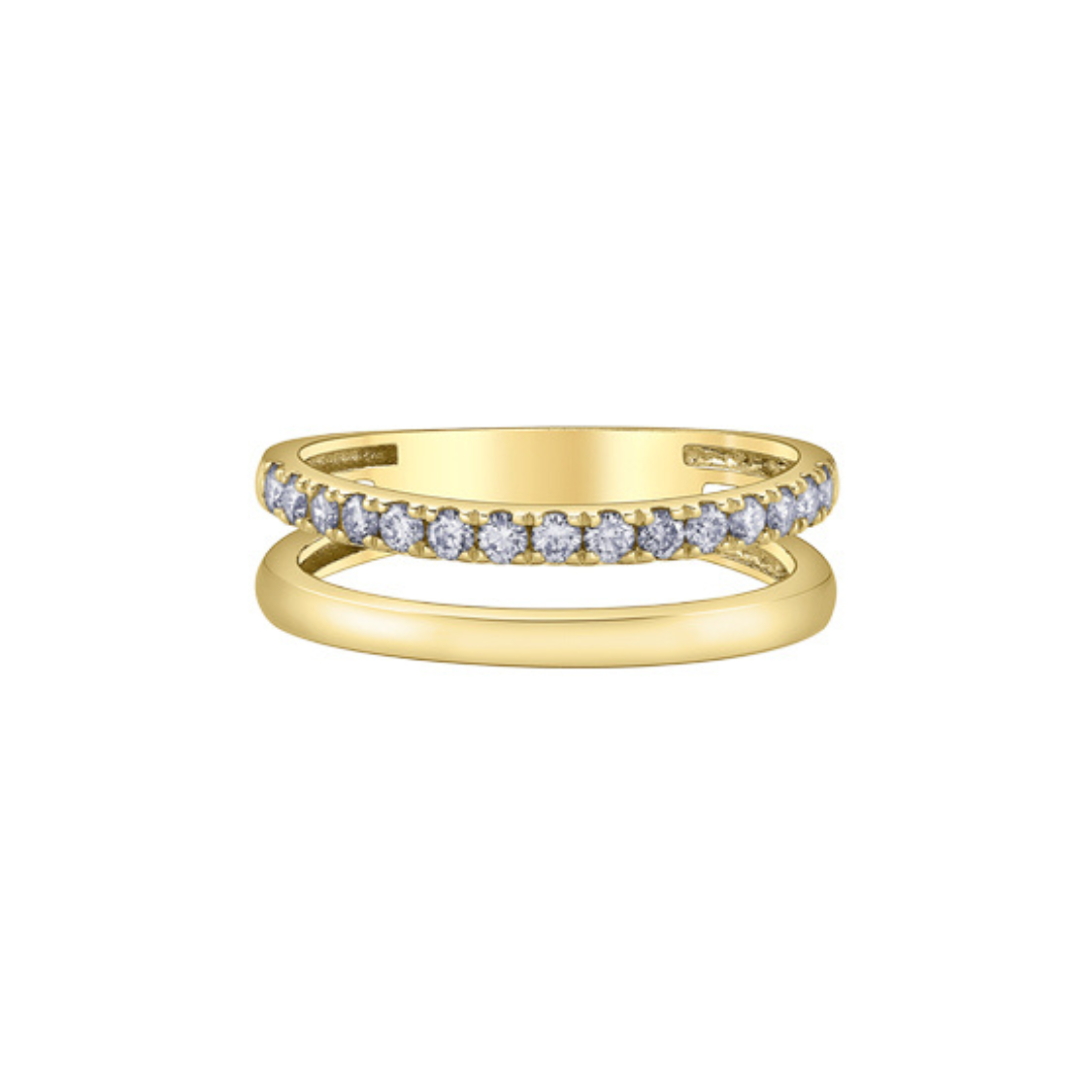 Double Band Gold Ring with Dazzling Diamond Accents (280992)