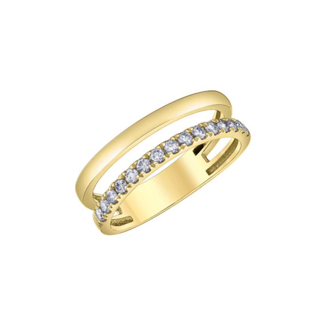 Double Band Gold Ring with Dazzling Diamond Accents (280992)