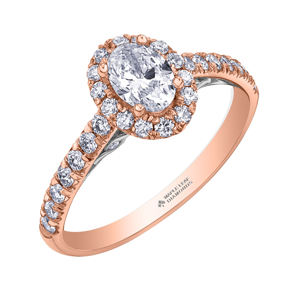 Maple Leaf Oval Diamond Rose Gold Engagement Ring (040544)